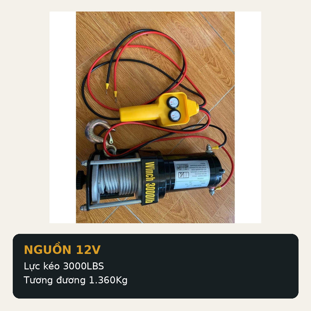 Tời Điện Ắc Quy 12V 3000LBS, Lực Kéo 1.360Kg, Cáp 8M – ảnh 4