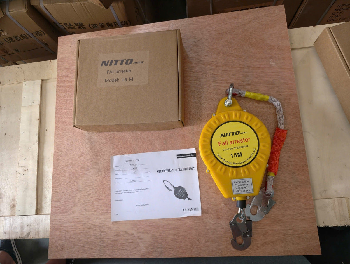 Thiết bị chống rơi tự rút NITTO HOIST 15 m - ảnh thực tế