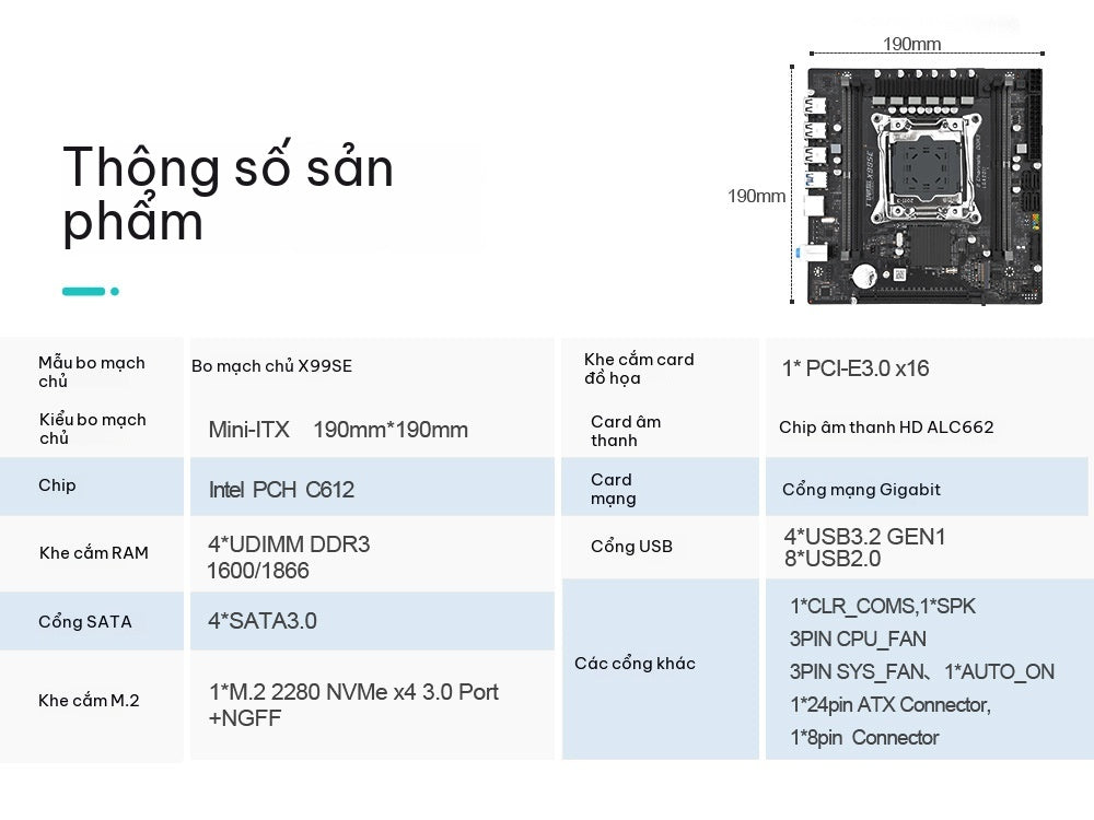 Mainboard X99 DDR3 LGA2011-3 Hỗ Trợ Xeon E5-2666V3 E5-2678V3