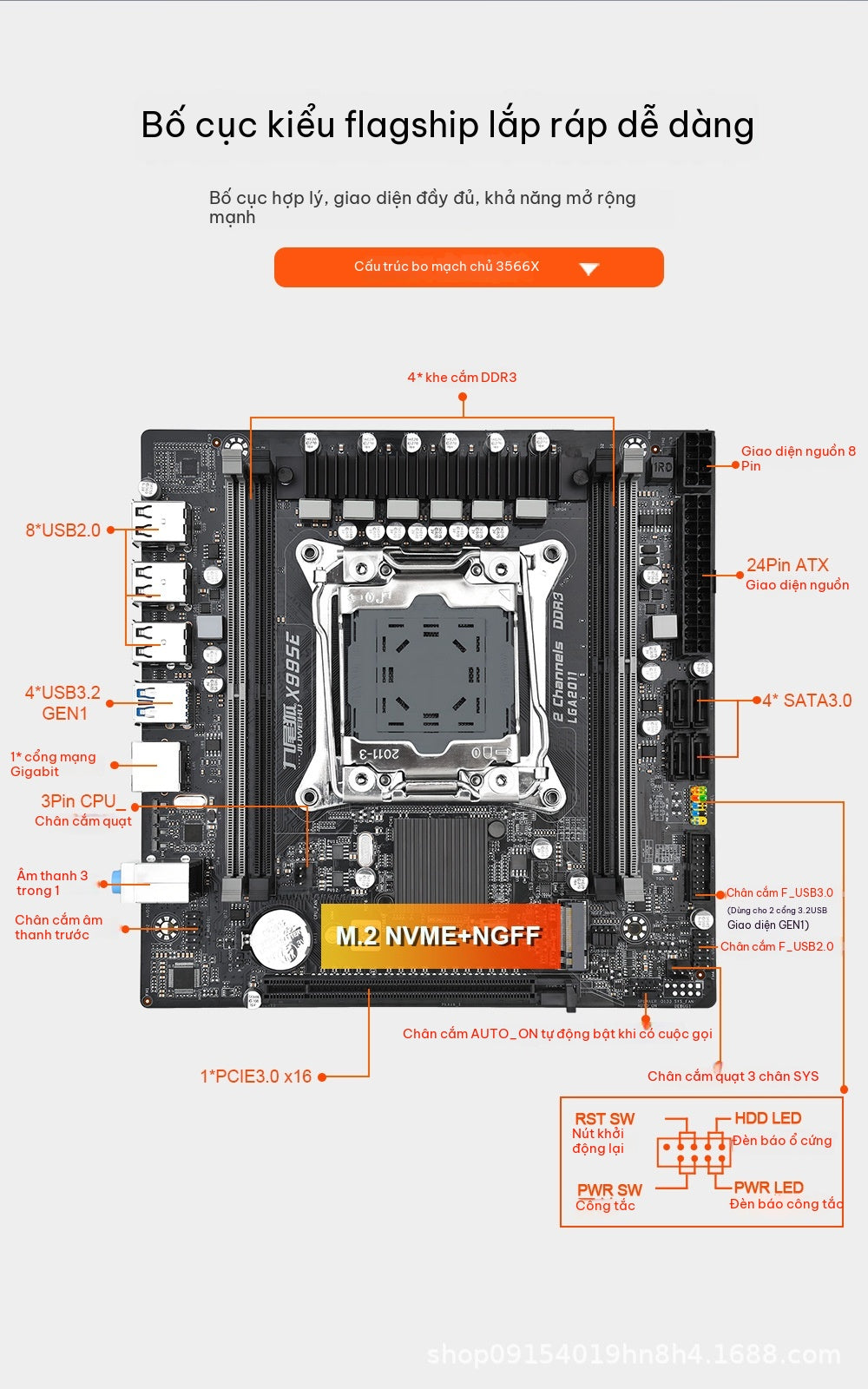 Mainboard X99 DDR3 LGA2011-3 Hỗ Trợ Xeon E5-2666V3 E5-2678V3