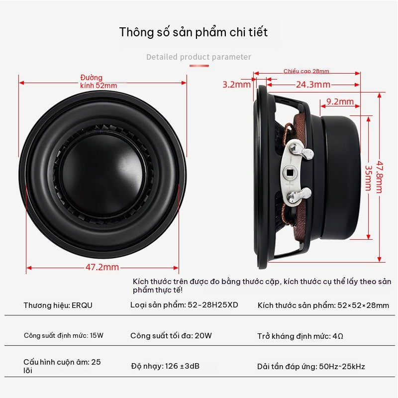 Loa Bass 2 Inch 52mm Nam Châm Neodymium 4Ω 15W – Loa Toàn Dải Chất Lượng Cao
