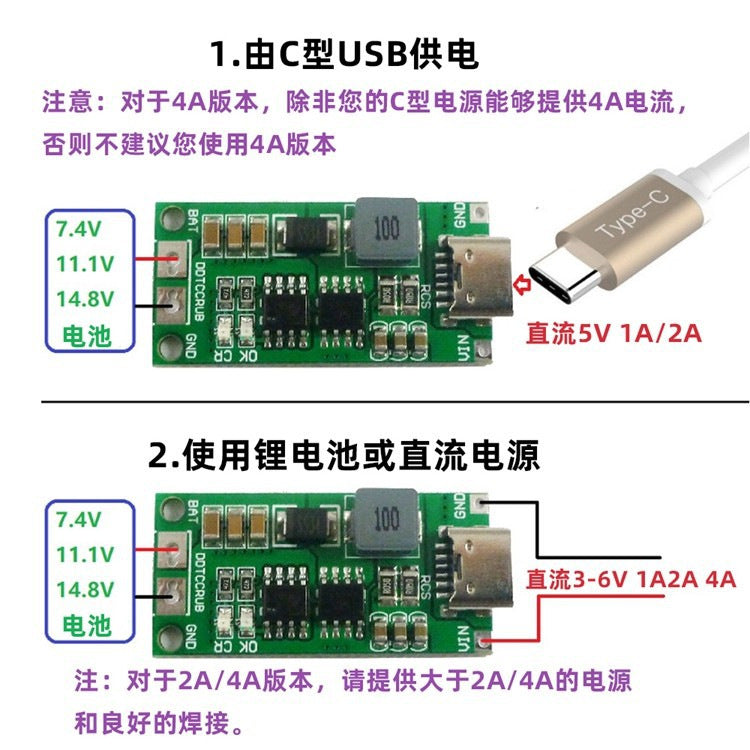 Module Sạc Pin LiPo 2S/3S/4S TypeC – Bộ Sạc Tăng Áp 1A/2A/4A