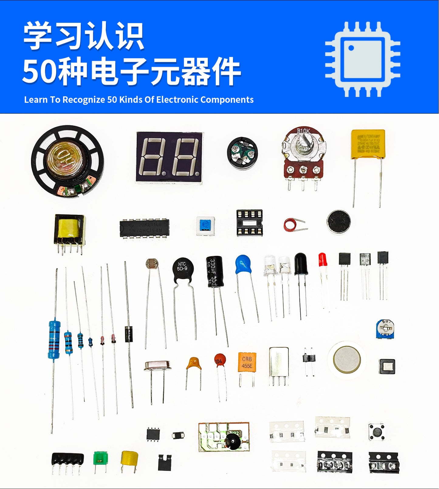 (Nhập Linh Kiện) Bộ Kit Học 50 Loại Linh Kiện Điện Tử DIY - Thực Hành Cho Người Mới