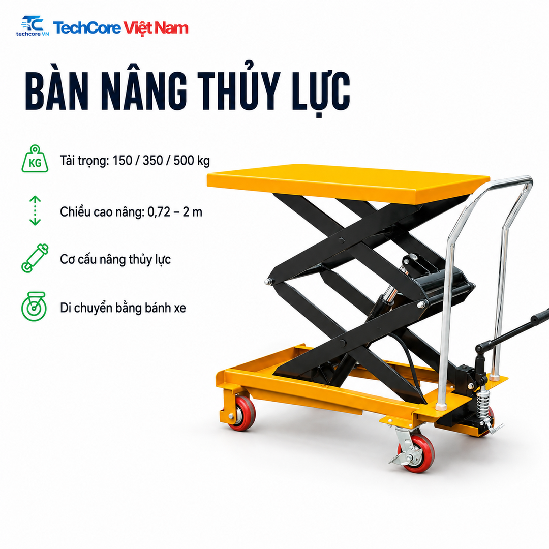 Bàn nâng thủy lực 150 350 500 kg - TechCore Việt Nam