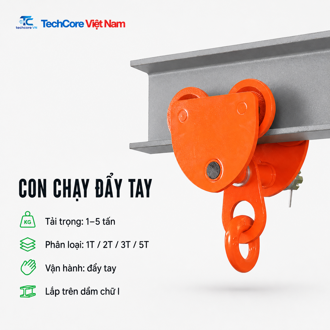 Con chạy đẩy tay 1 tấn đến 5 tấn - TechCore Việt Nam