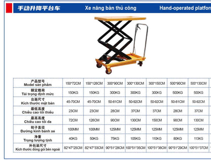 Bàn nâng thuỷ lực 150kg, 300kg, 500kg
