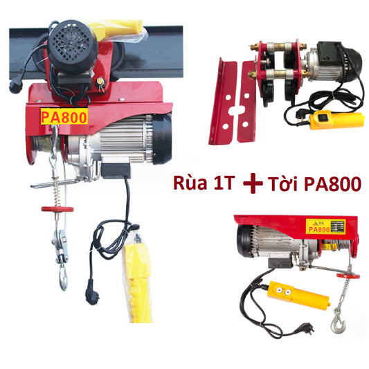 Combo Tời + con chạy trên ray thép I – PA800 + Rùa 500kg + Khiển xa – ảnh chính