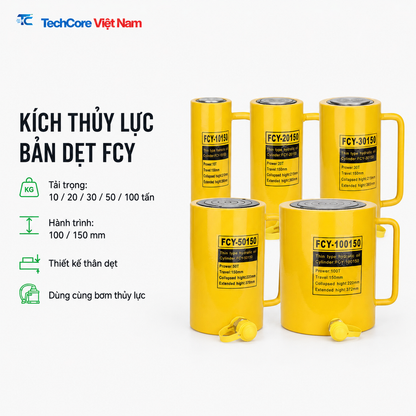 Kích thủy lực bản dẹt FCY 10 đến 100 tấn hành trình 100 150 mm - TechCore Việt Nam