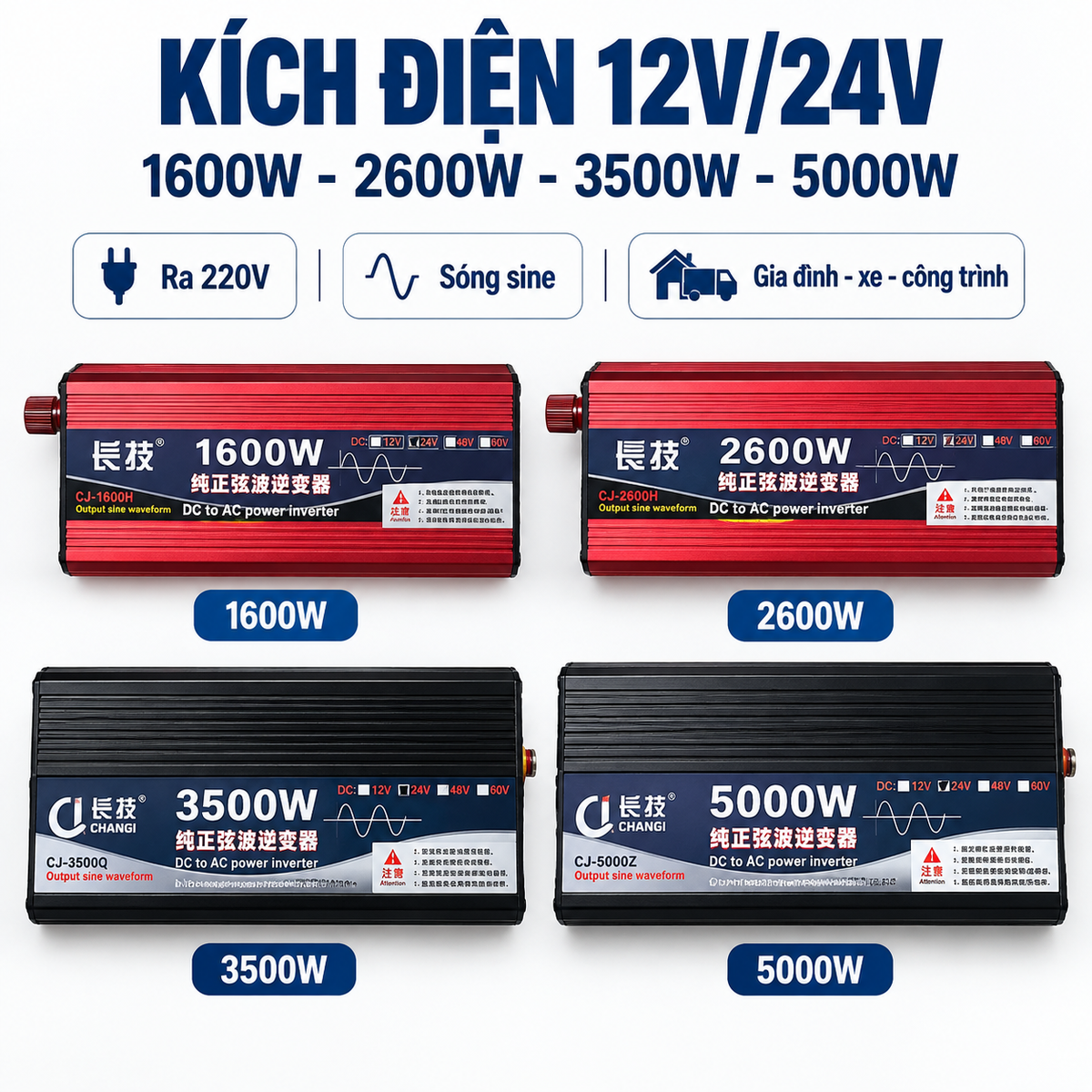 Kích Điện 12V/24V Lên 220V – 24V - 5000W – ảnh 2