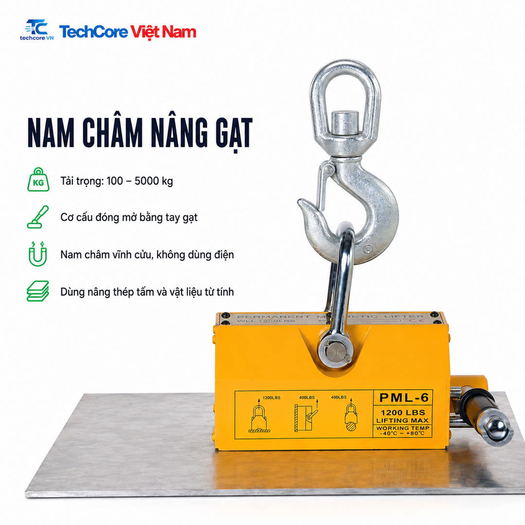 Nam châm nâng gạt tải 100 đến 5000 kg - TechCore Việt Nam