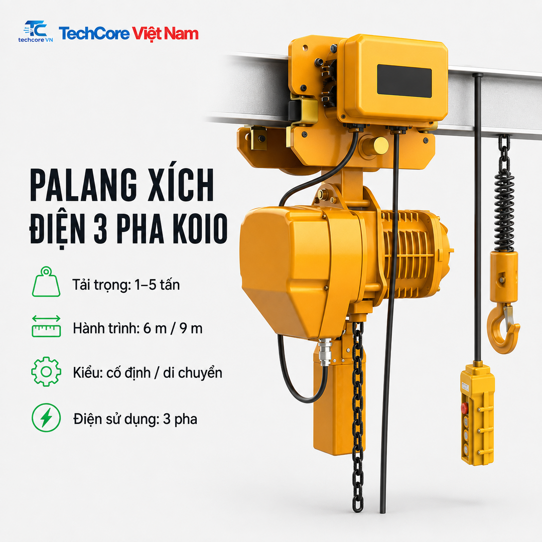 Palang xích điện 3 pha KOIO 1 tấn đến 5 tấn - TechCore Việt Nam