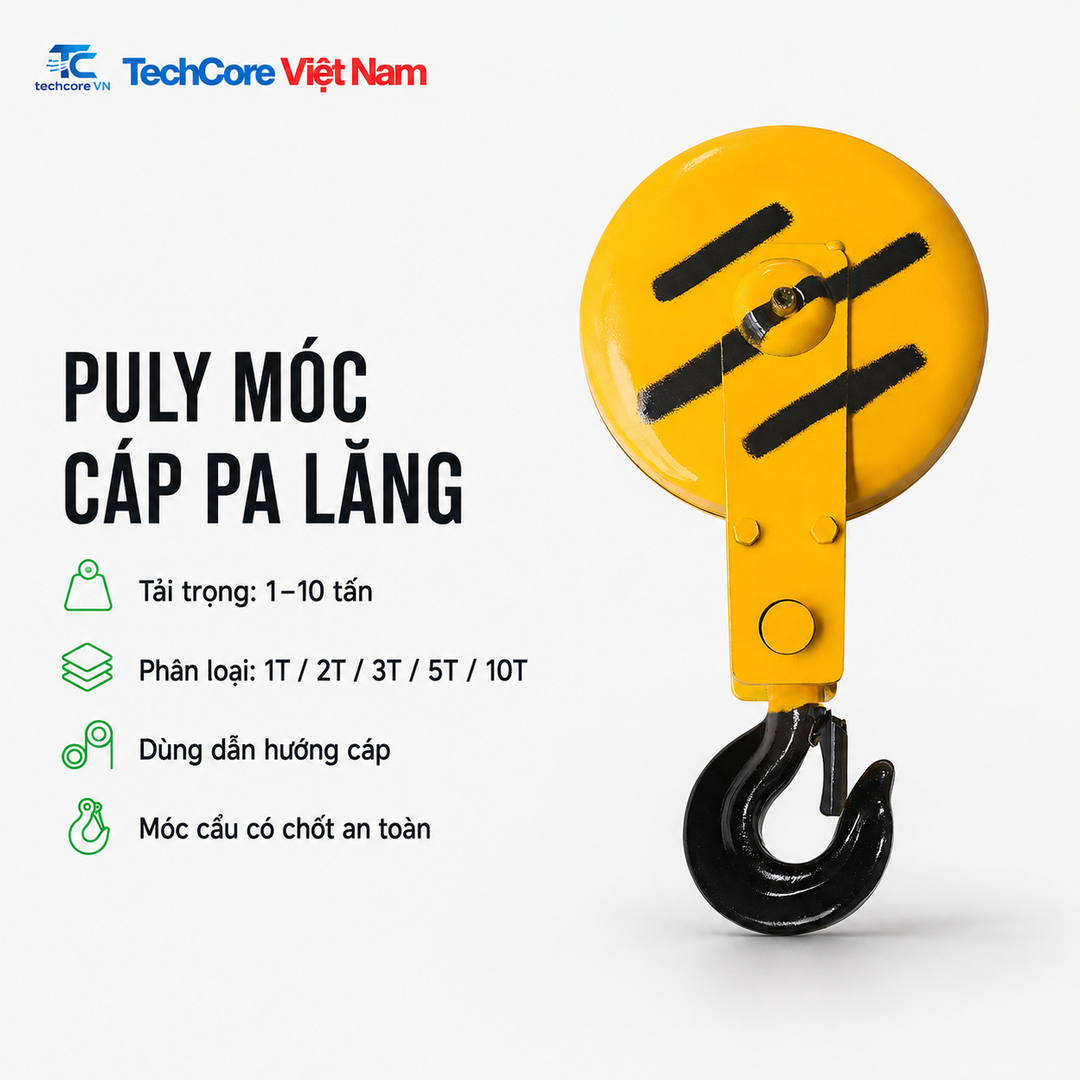 Puly móc cáp pa lăng 1 tấn đến 10 tấn - TechCore Việt Nam