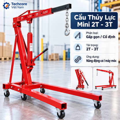 Ảnh đồ họa Techcore Việt Nam giới thiệu cẩu thủy lực mini 2–3 tấn