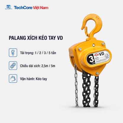 Palang xích kéo tay VD tải trọng 1 đến 5 tấn TechCore Việt Nam