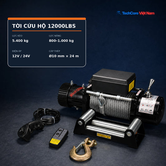 Tời Điện Ắc Quy 12V/24V 12000LBS Có Điều Khiển Từ Xa – ảnh 1