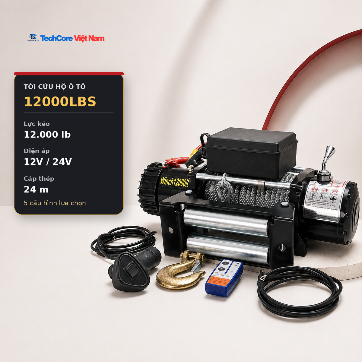 Tời Cứu Hộ Ô Tô 6000–20000LBS 12V/24V – Dùng Cho Xe Địa Hình – ảnh 1