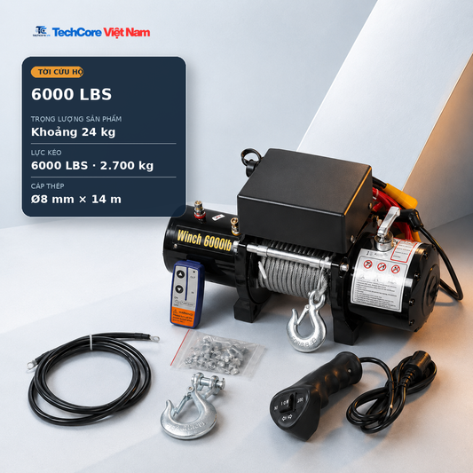 Tời Cứu Hộ 12V/24V 6000LBS, Lực Kéo 2.700Kg, Cáp 14M – ảnh 1