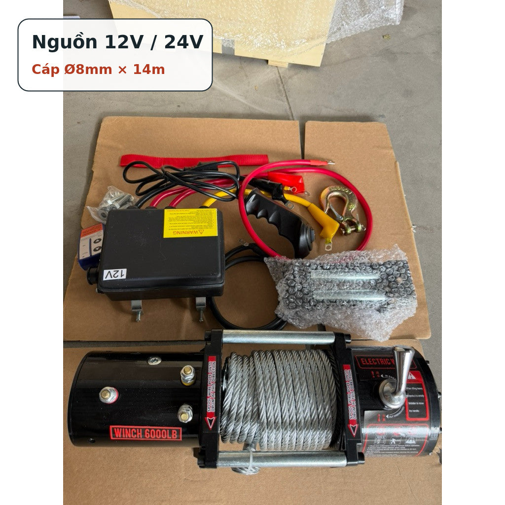 Tời Cứu Hộ 12V/24V 6000LBS, Lực Kéo 2.700Kg, Cáp 14M – ảnh 6
