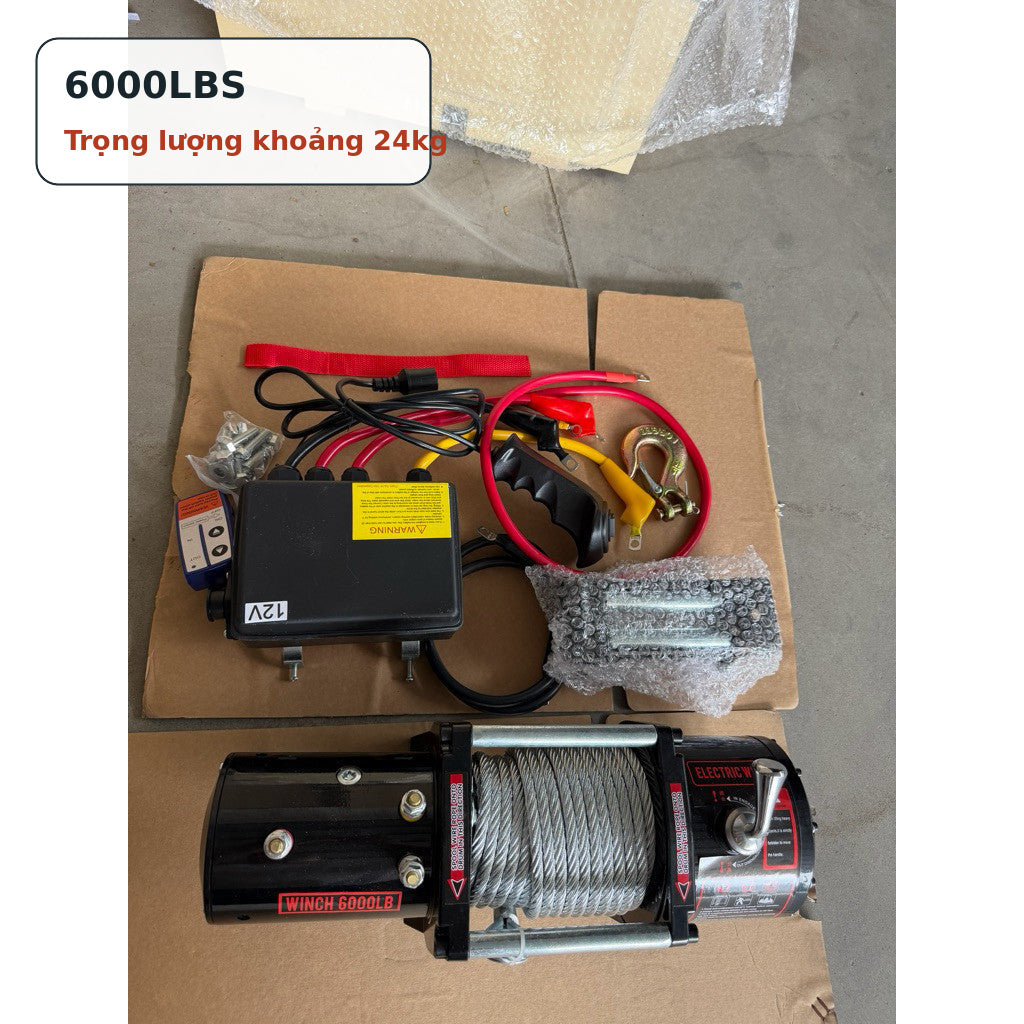 Tời Cứu Hộ 12V/24V 6000LBS, Lực Kéo 2.700Kg, Cáp 14M – ảnh 9
