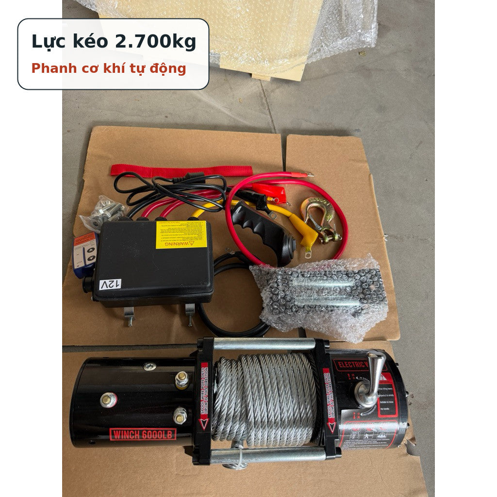 Tời Cứu Hộ 12V/24V 6000LBS, Lực Kéo 2.700Kg, Cáp 14M – ảnh 10