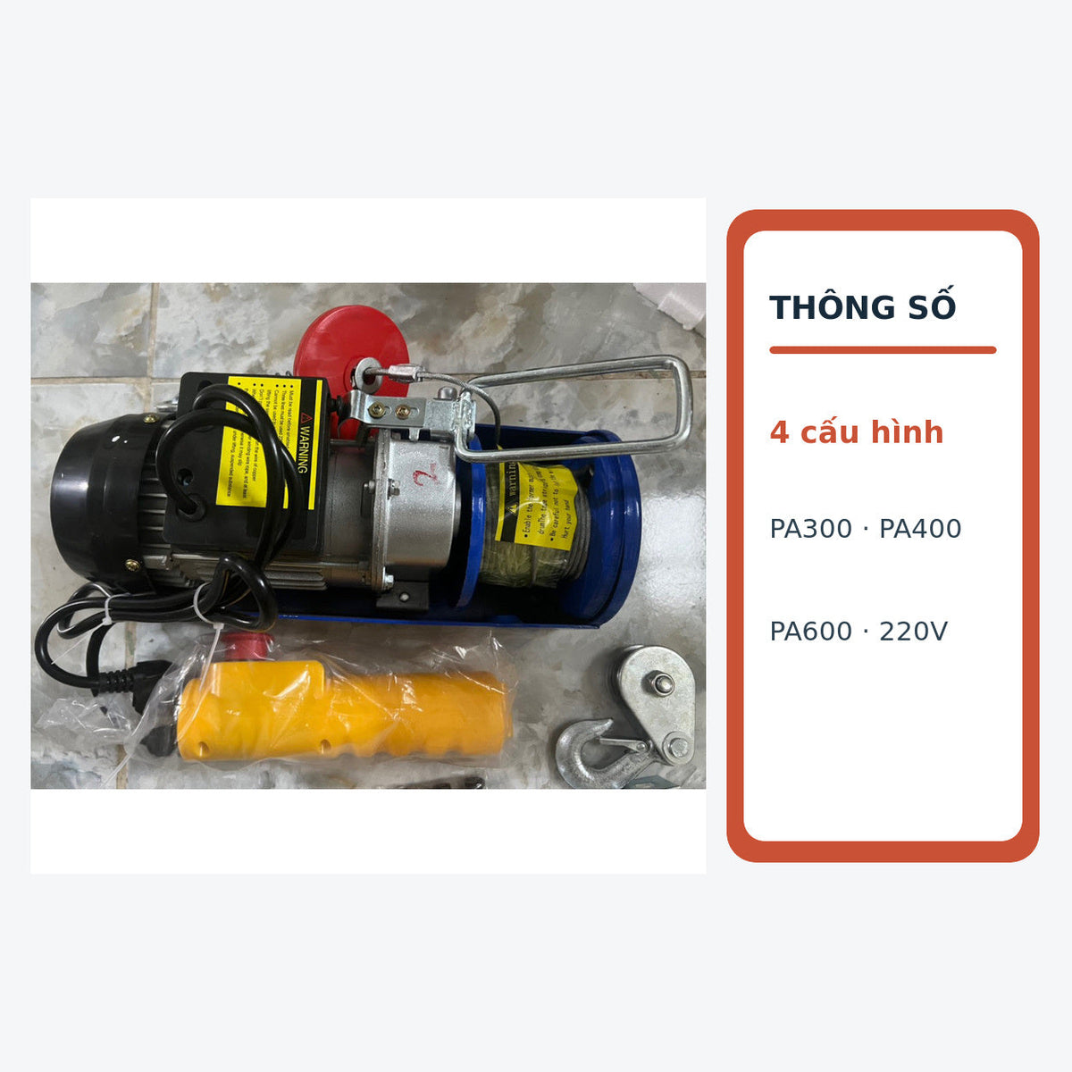 Tời Điện Treo PA300 PA400 PA600 PA800 PA1000 220V Cho Gia Đình Và Công Trình – PA800 20M – ảnh 6