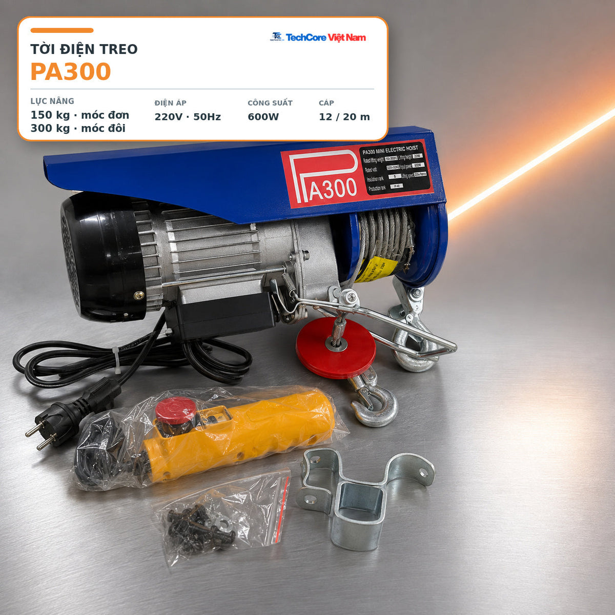 Tời điện PA Tốc nhanh, Tốc chậm đủ tải – PA800 tốc chậm - cáp dài 30M – ảnh 16