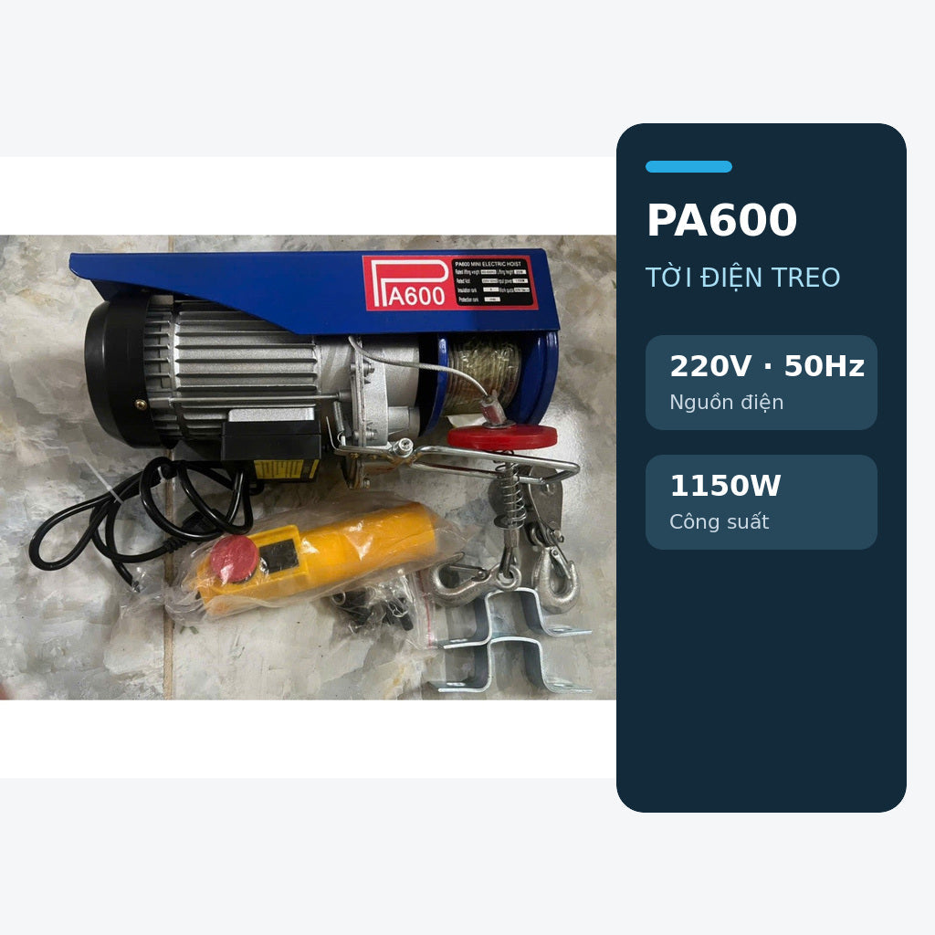 Tời Điện Treo PA600 220V Lõi Đồng, Cáp 12M Hoặc 20M – ảnh 4