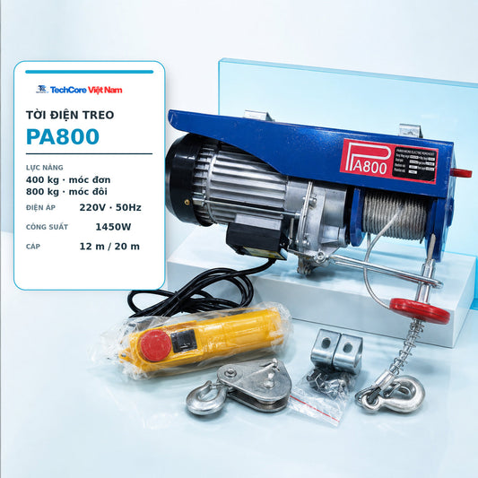 Tời Điện Treo PA800 220V Lõi Đồng, Móc Đôi 800Kg, Cáp 12–20M – ảnh 1
