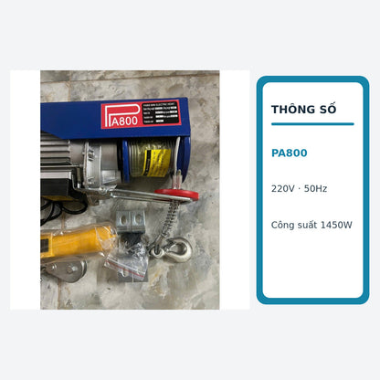 Tời Điện Treo PA800 220V Lõi Đồng, Móc Đôi 800Kg, Cáp 12–20M – ảnh 4