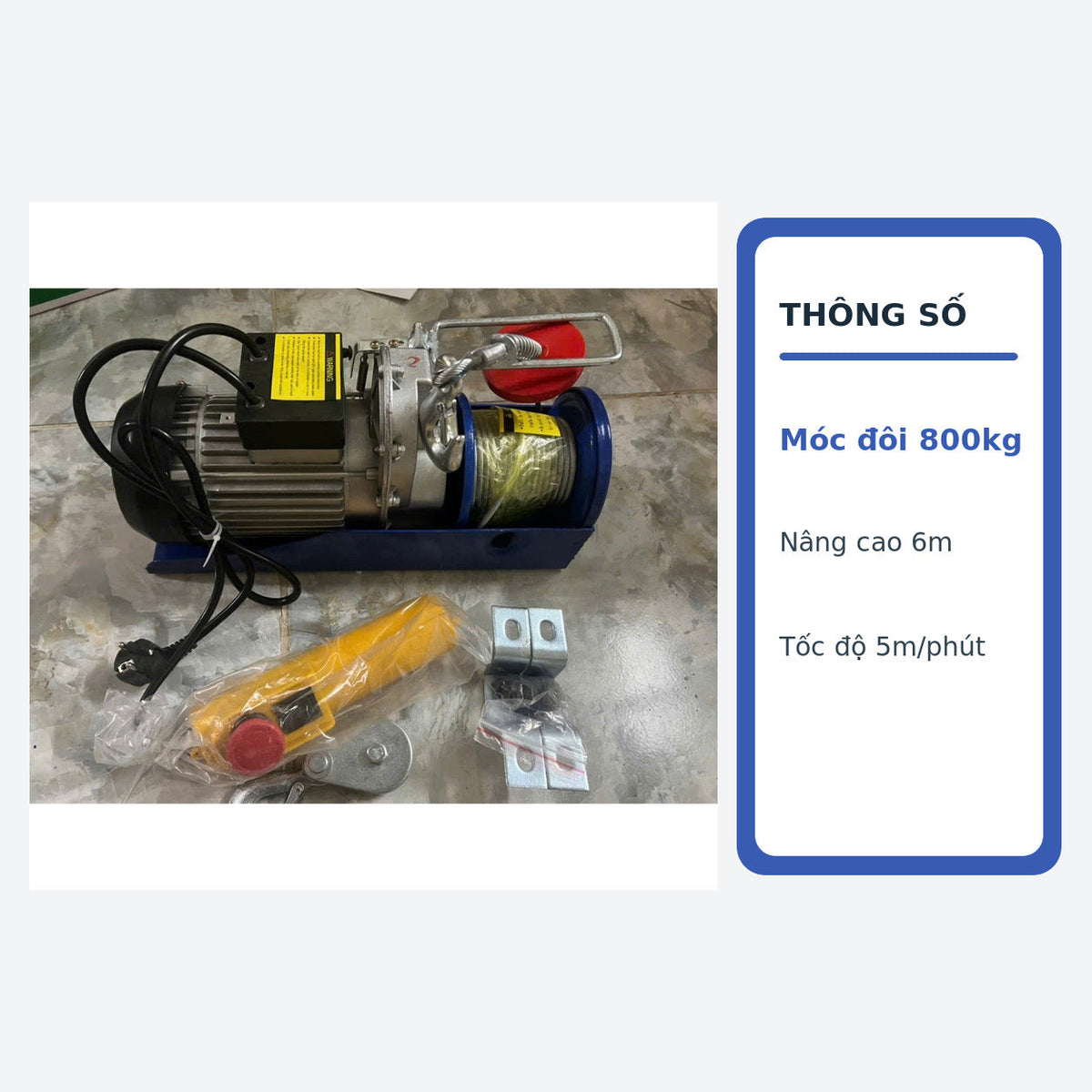 Tời Điện Treo PA800 220V Lõi Đồng, Móc Đôi 800Kg, Cáp 12–20M – ảnh 7