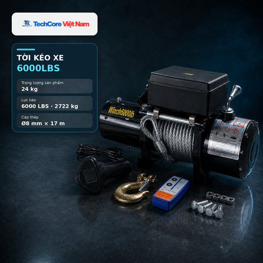 Tời Điện Kéo Xe 12V 6000LBS, Lực Kéo Khoảng 2.600Kg – ảnh 1