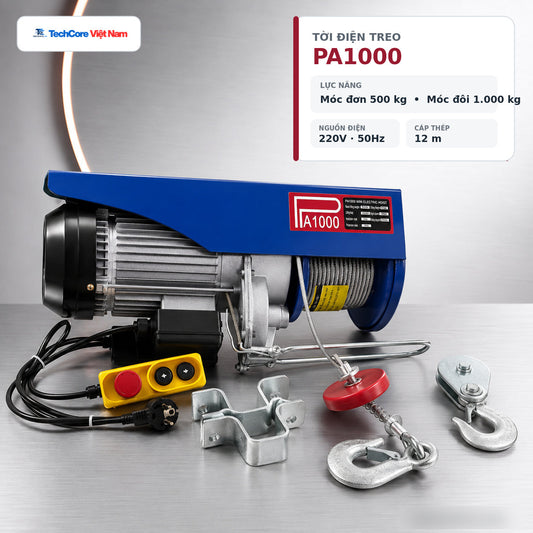 Tời Điện Treo PA1000 220V Lõi Đồng, Móc Đôi 1.000Kg, Cáp 12M – ảnh 1