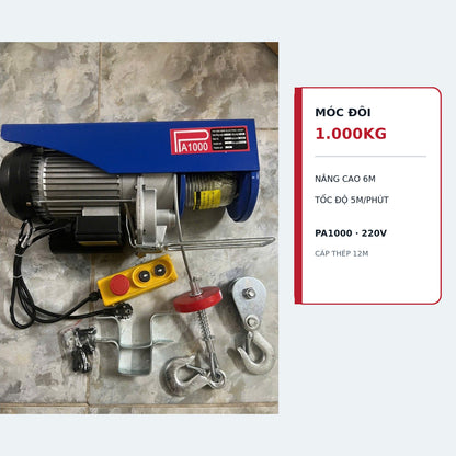 Tời Điện Treo PA1000 220V Lõi Đồng, Móc Đôi 1.000Kg, Cáp 12M – ảnh 9
