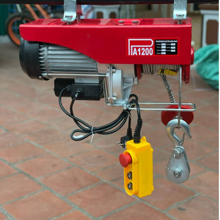 Tời Điện 220v-PA1200 Điều Khiển Từ Xa Tải Trọng 1200kg Cáp Dài 12m -30m Móc Đôi Lõi Đồng