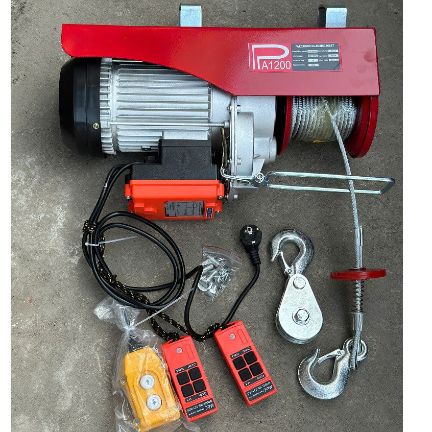 Tời Điện 220v-PA1200 Điều Khiển Từ Xa Tải Trọng 1200kg Cáp Dài 12m -30m Móc Đôi Lõi Đồng
