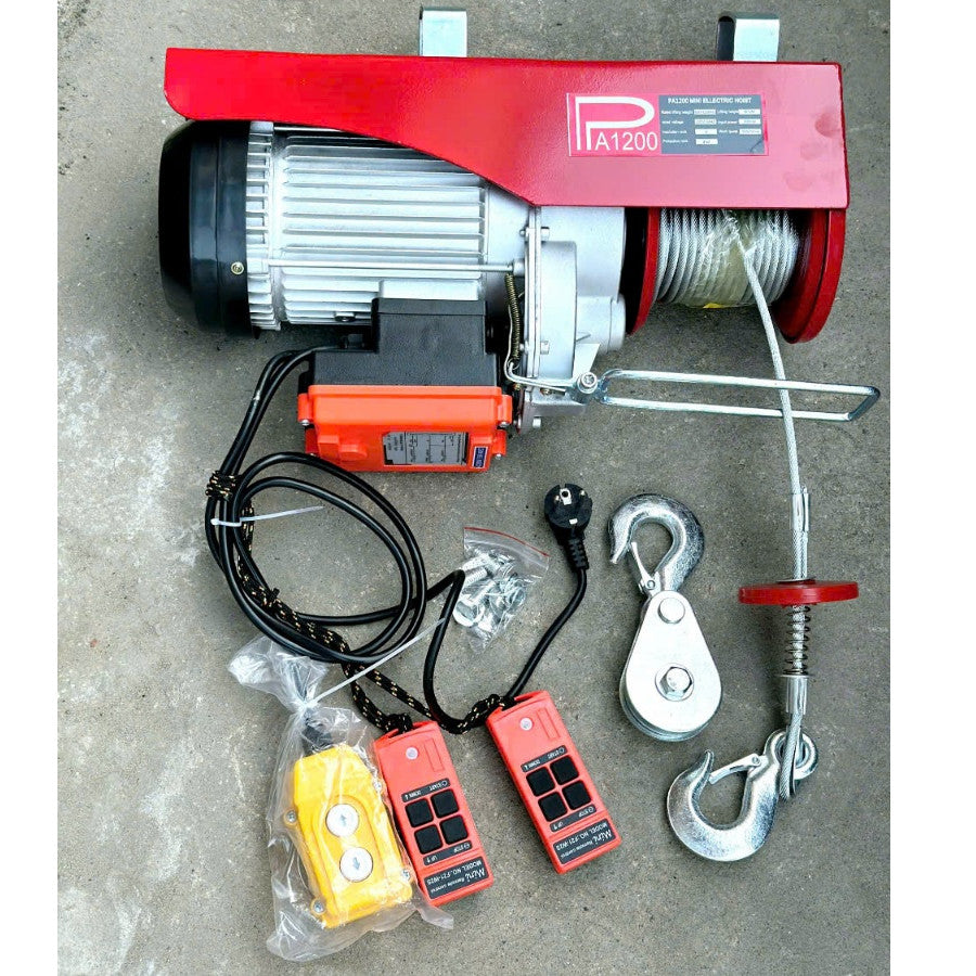 Tời Điện 220v-PA1200 Điều Khiển Từ Xa Tải Trọng 1200kg Cáp Dài 12m -30m Móc Đôi Lõi Đồng
