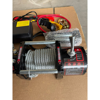 Tời Cứu Hộ 12-24v, Nâng Hạ Hàng Hóa 6000lbs Trọng Tải Kéo 2700kg Cáp 14 Mét Có Điều Khiển Từ Xa