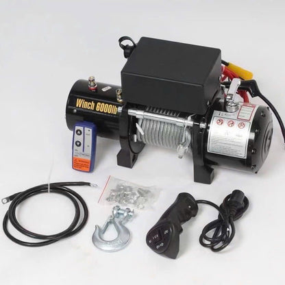 Tời Cứu Hộ 12-24v, Nâng Hạ Hàng Hóa 6000lbs Trọng Tải Kéo 2700kg Cáp 14 Mét Có Điều Khiển Từ Xa