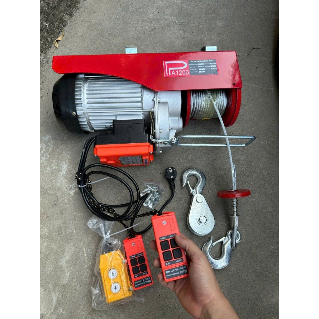 Tời Điện 220v-PA1200 Điều Khiển Từ Xa Tải Trọng 1200kg Cáp Dài 12m -30m Móc Đôi Lõi Đồng