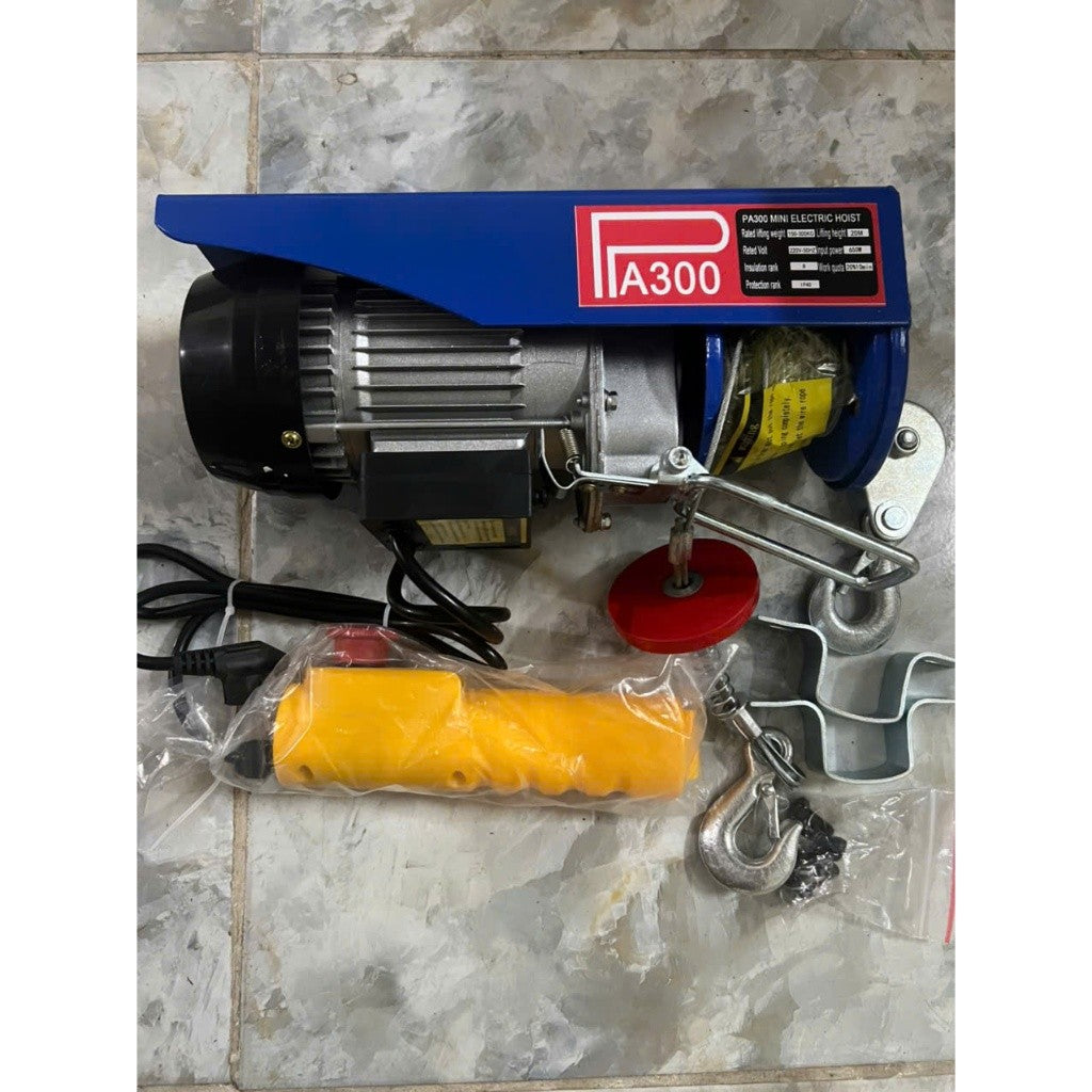Máy Tời Điện Treo 220V Lõi Đồng PA300 PA400 PA600, Móc Đơn Móc Đôi, Cáp 12M 20M