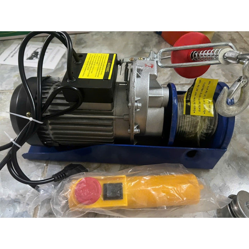Máy Tời Điện 220v Lõi Đồng, Máy Tời Treo PA600 Móc Đơn 300kg, Móc đôi 600kg Cáp Dài 12, 20 Mét