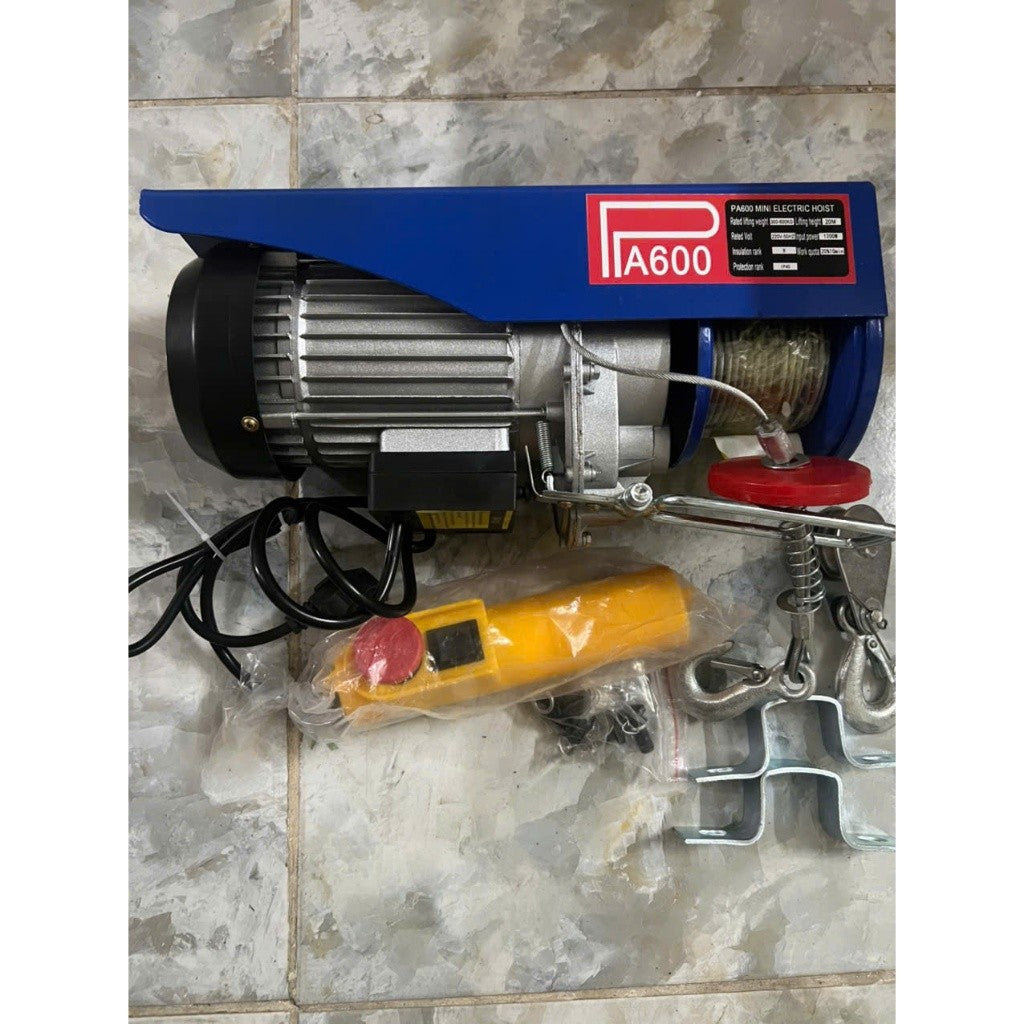 Máy Tời Điện 220v Lõi Đồng, Máy Tời Treo PA600 Móc Đơn 300kg, Móc đôi 600kg Cáp Dài 12, 20 Mét