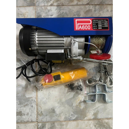 Máy Tời Điện 220v Lõi Đồng, Máy Tời Treo PA600 Móc Đơn 300kg, Móc đôi 600kg Cáp Dài 12, 20 Mét