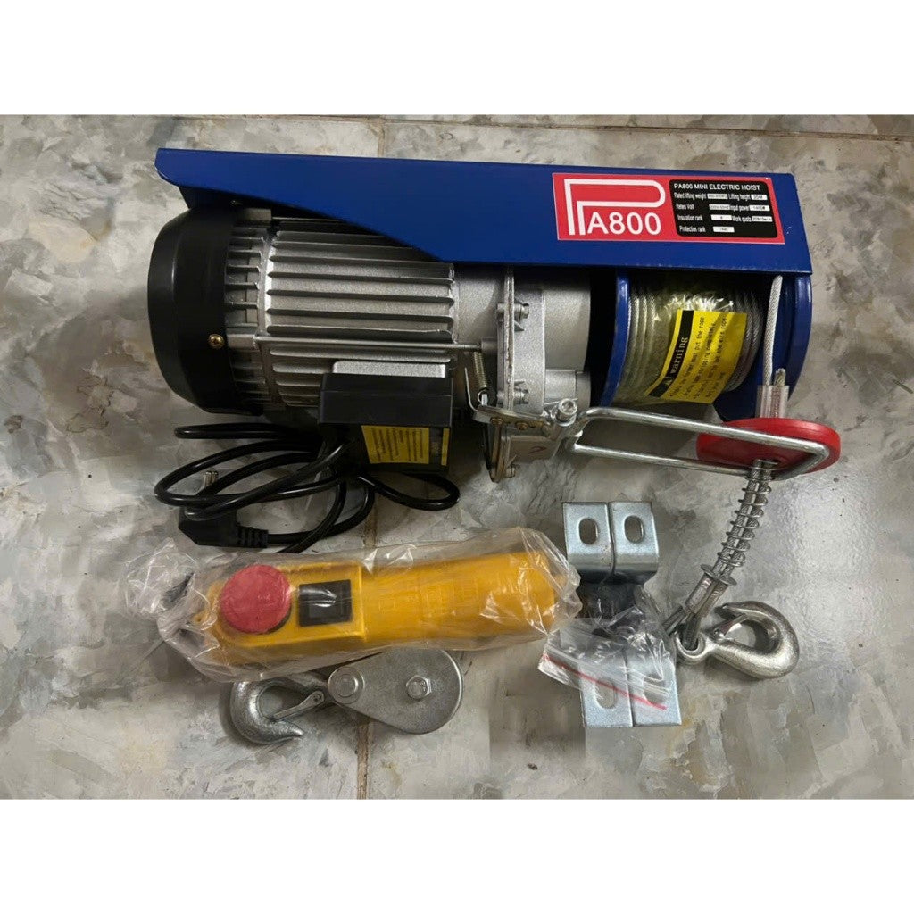 Máy Tời Treo Điện PA800 Lõi Đồng 220V, Cáp Dài 12M 20M, Móc Đơn 400Kg, Móc Đôi 800Kg