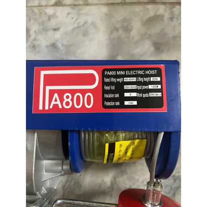 Máy Tời Treo Điện PA800 Lõi Đồng 220V, Cáp Dài 12M 20M, Móc Đơn 400Kg, Móc Đôi 800Kg
