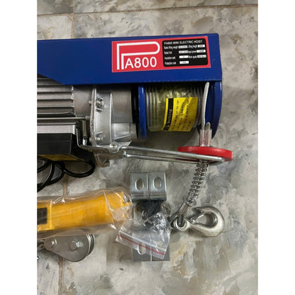 Máy Tời Treo Điện PA800 Lõi Đồng 220V, Cáp Dài 12M 20M, Móc Đơn 400Kg, Móc Đôi 800Kg