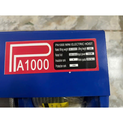 Máy Tời Điện 220v Lõi Đồng, Máy Tời Treo PA1000 Móc Đơn 500kg, Móc đôi 1000kg Cáp Dài 12, 20 Mét
