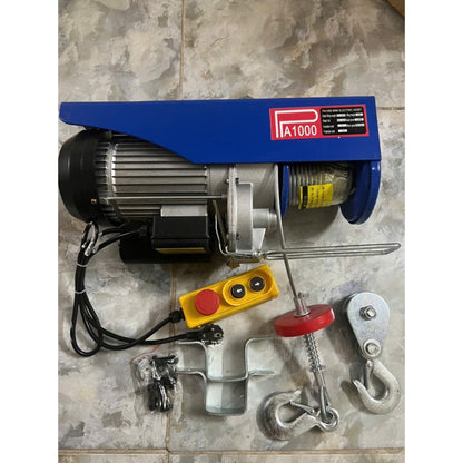 Máy Tời Điện 220v Lõi Đồng, Máy Tời Treo PA1000 Móc Đơn 500kg, Móc đôi 1000kg Cáp Dài 12, 20 Mét