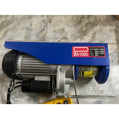 Máy Tời Điện 220v Lõi Đồng, Máy Tời Treo PA1000 Móc Đơn 500kg, Móc đôi 1000kg Cáp Dài 12, 20 Mét