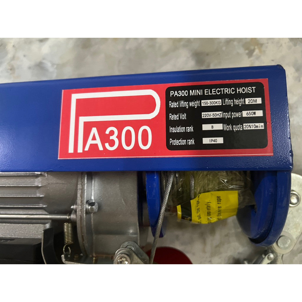 Máy Tời Điện 220v Lõi Đồng, Máy Tời Treo PA300 Móc Đơn 150kg, Móc đôi 300kg Cáp Dài 12, 20 Mét